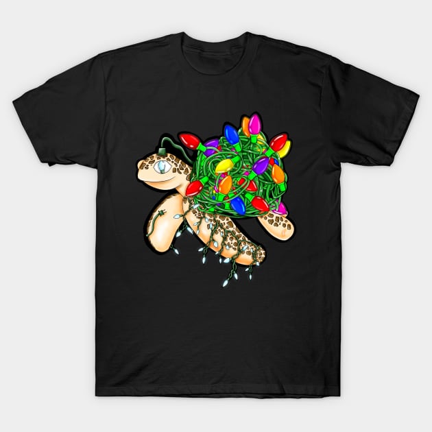 Tangled Christmas light turtle T-Shirt by Hooked on